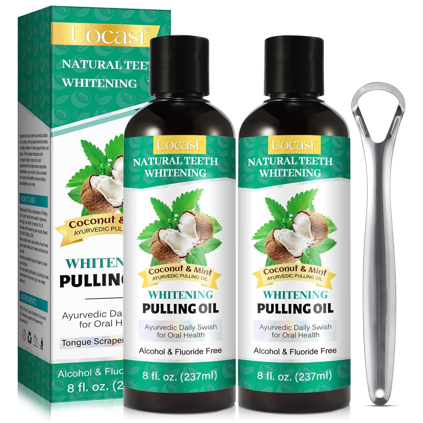 Coconut Oil Pulling for Teeth - 2 Pack | Natural Mint Mouthwash (16 oz)