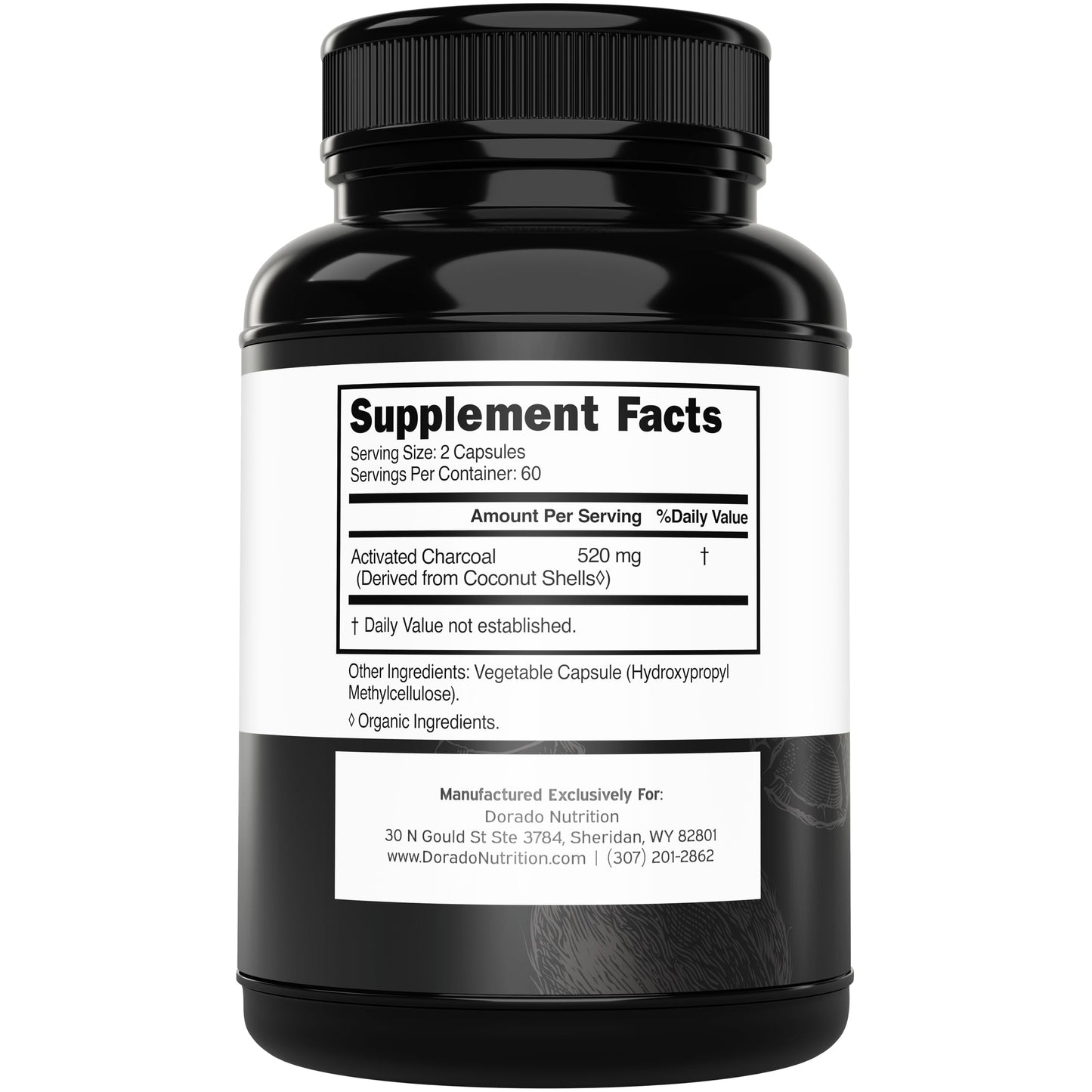 Organic Activated Charcoal Pills – 120 Capsules, 520mg per Serving – USA Made