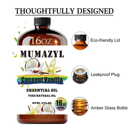 Coconut Vanilla Essential Oil – 16 Fl Oz (480 ml) Amber Bottle for Diffuser, DIY Projects