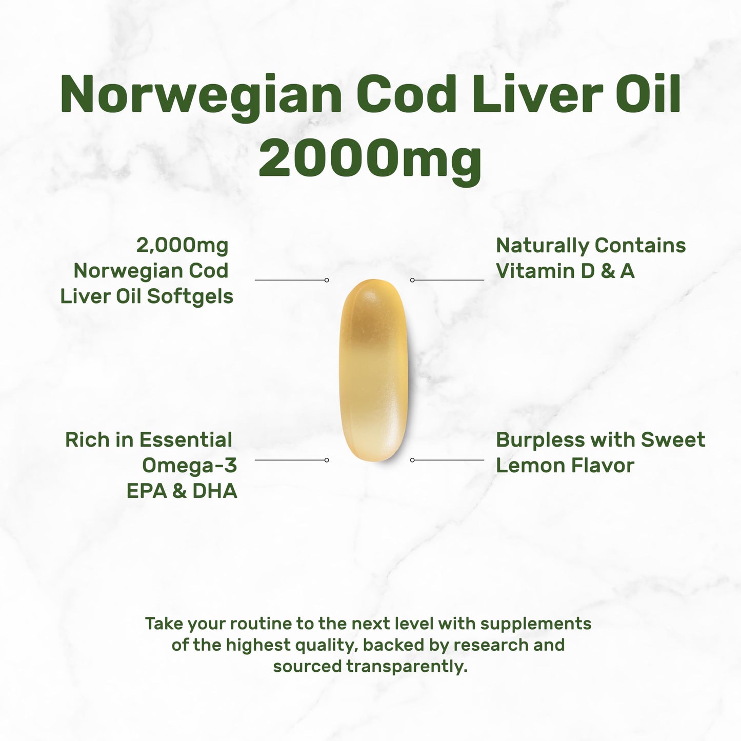 Wild Caught Cod Liver Oil 2,000mg | 240 Softgels | Burpless Lemon Flavor