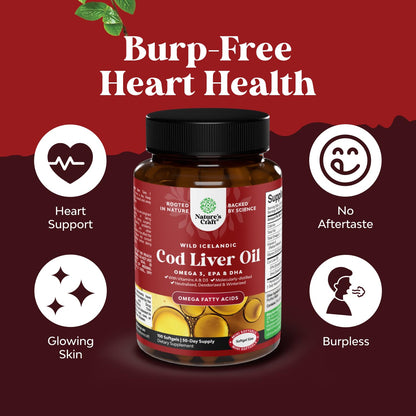Icelandic Wild Caught Cod Liver Oil Softgels - 1000mg Omega-3 (EPA/DHA) + Vitamins A & D