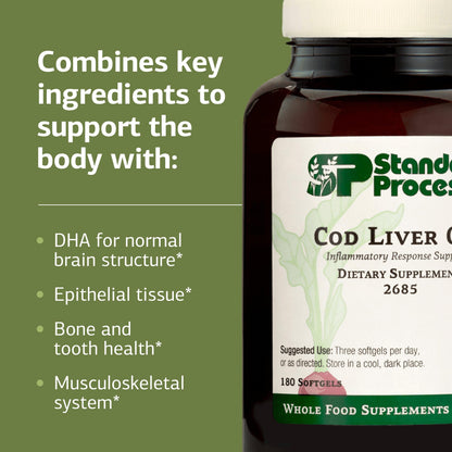 Standard Process Cod Liver Oil – Omega-3, Vitamins A & D for Skin, Eyes & Bone Health