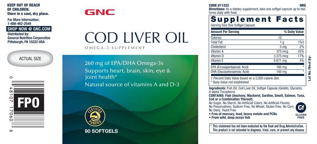 GNC Cod Liver Oil Omega-3 260mg EPA/DHA – Supports Heart, Brain, Skin, Eye & Joint Health | 90 Softgels