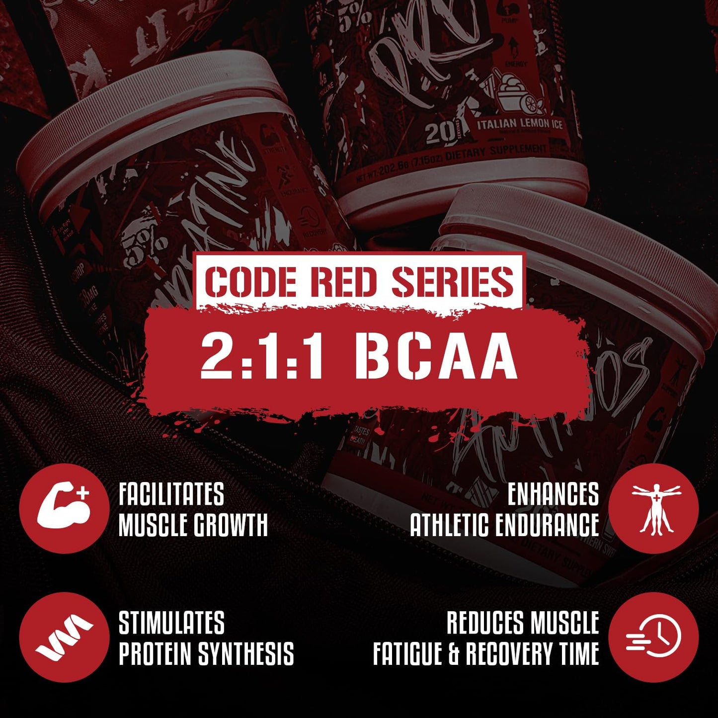 5% Nutrition Code Red Aminos BCAA & EAA Post Workout Recovery Powder | Full Spectrum Essential Amino Acid Complex for Men & Women (Italian Lemon Ice)