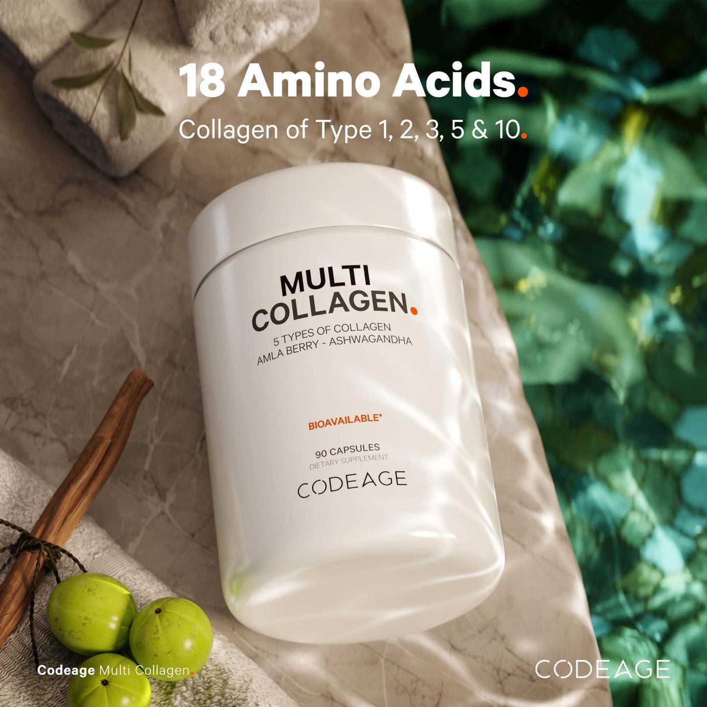 Codeage Multi Collagen Capsules – 5 Types, Grass-Fed & Hydrolyzed, Ashwagandha & Amla Berry, 90 Capsules