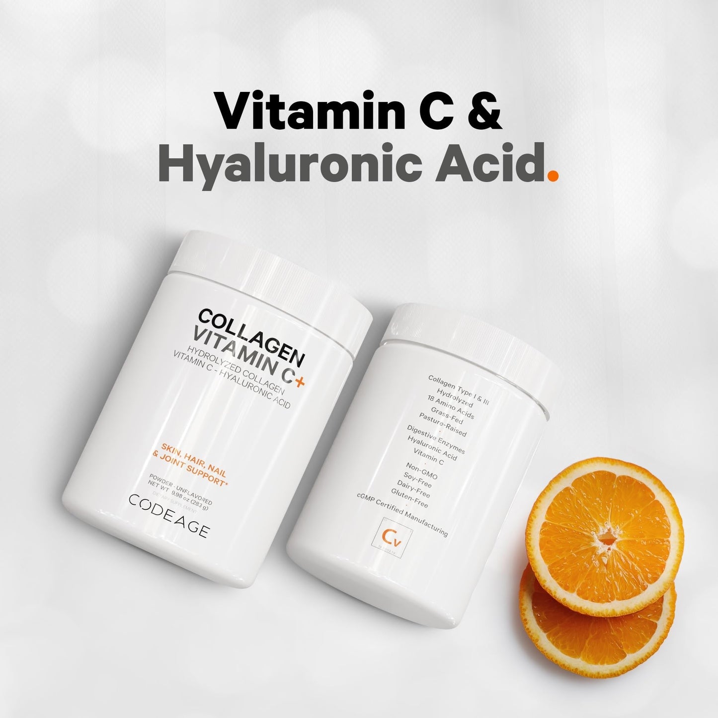 Codeage Collagen Peptides Powder + Vitamin C – Grass-Fed, Unflavored, 20g per Serving, 9.98 oz