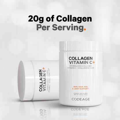 Codeage Collagen Peptides Powder + Vitamin C – Grass-Fed, Unflavored, 20g per Serving, 9.98 oz