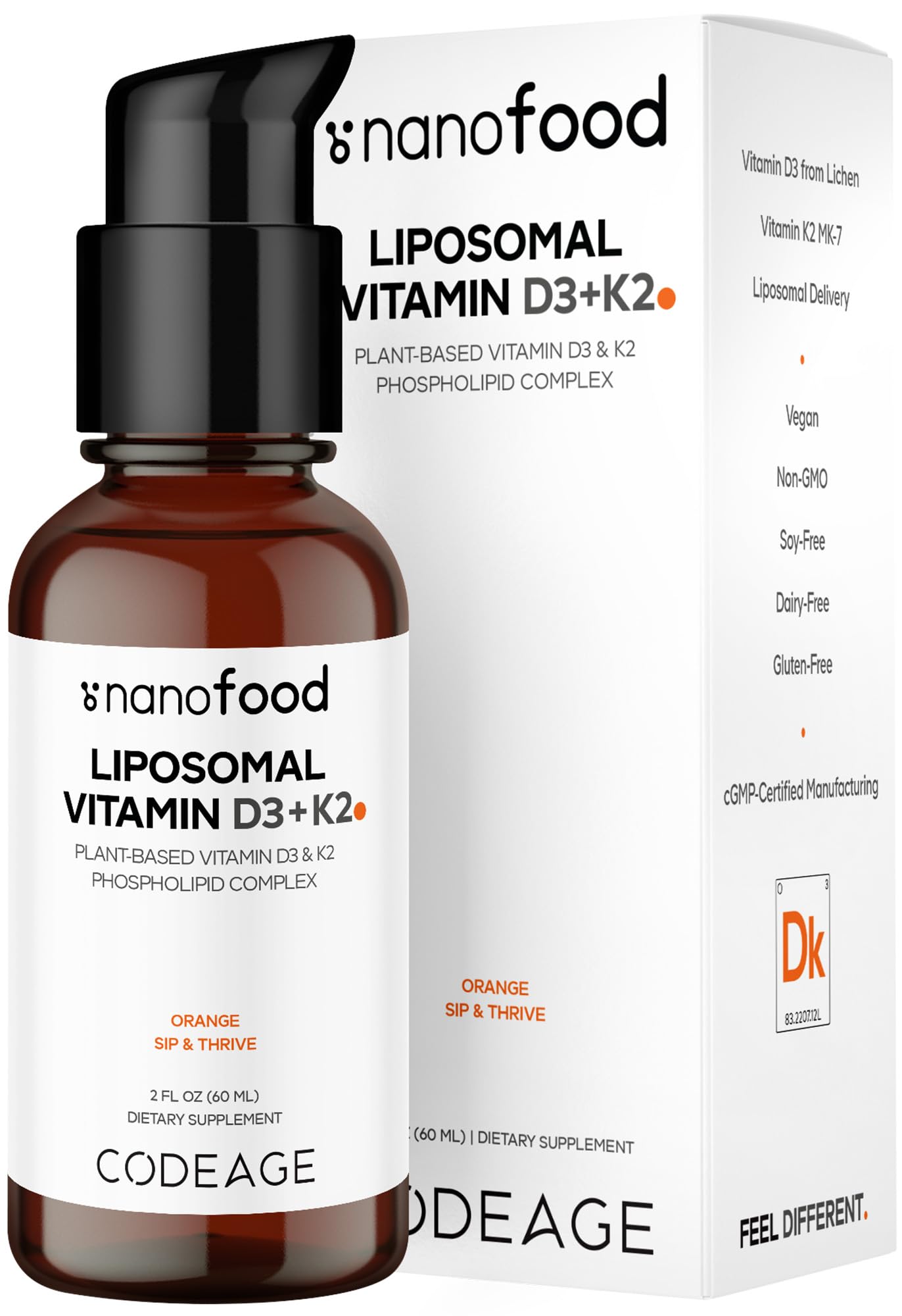 Codeage Liposomal Vitamin D3 K2 Liquid – Vegan, Non-GMO, 2 fl oz