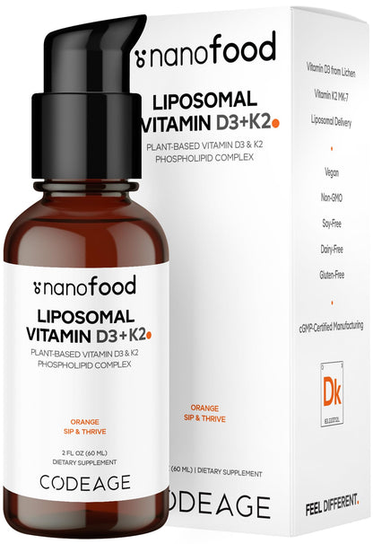 Codeage Liposomal Vitamin D3 K2 Liquid – Vegan, Non-GMO, 2 fl oz
