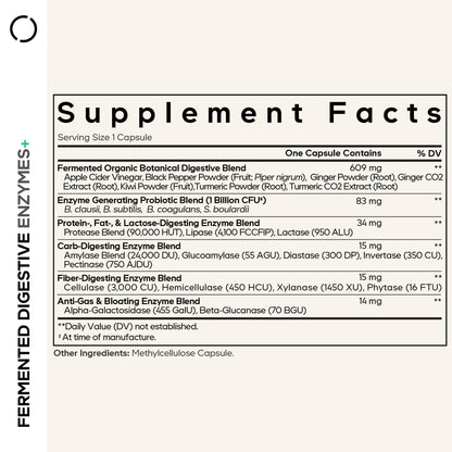Codeage Fermented Digestive Enzymes - 3-Month Supply (90 Capsules) with Probiotics & Botanicals