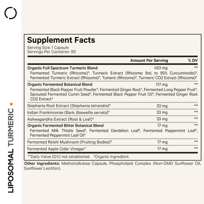 Codeage Organic Turmeric Supplement - 95% Curcumin, Liposomal Fermented Botanicals, 90 Capsules