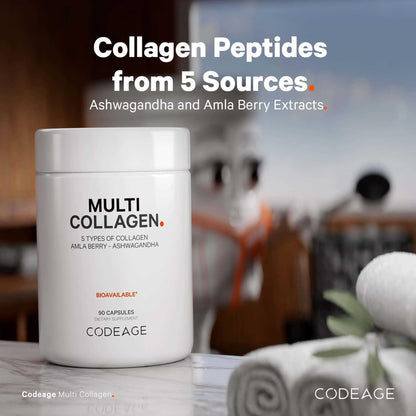 Codeage Multi Collagen Capsules – 5 Types, Grass-Fed & Hydrolyzed, Ashwagandha & Amla Berry, 90 Capsules