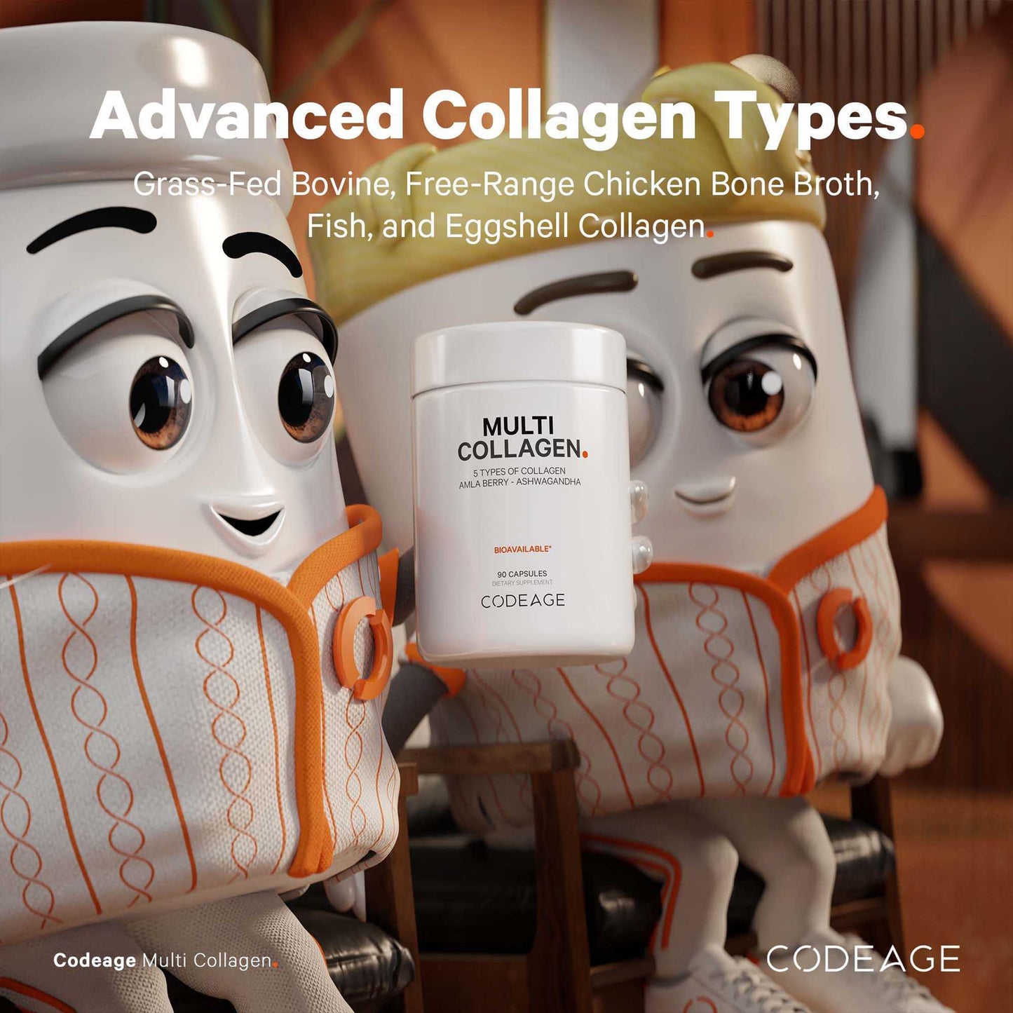 Codeage Multi Collagen Capsules – 5 Types, Grass-Fed & Hydrolyzed, Ashwagandha & Amla Berry, 90 Capsules