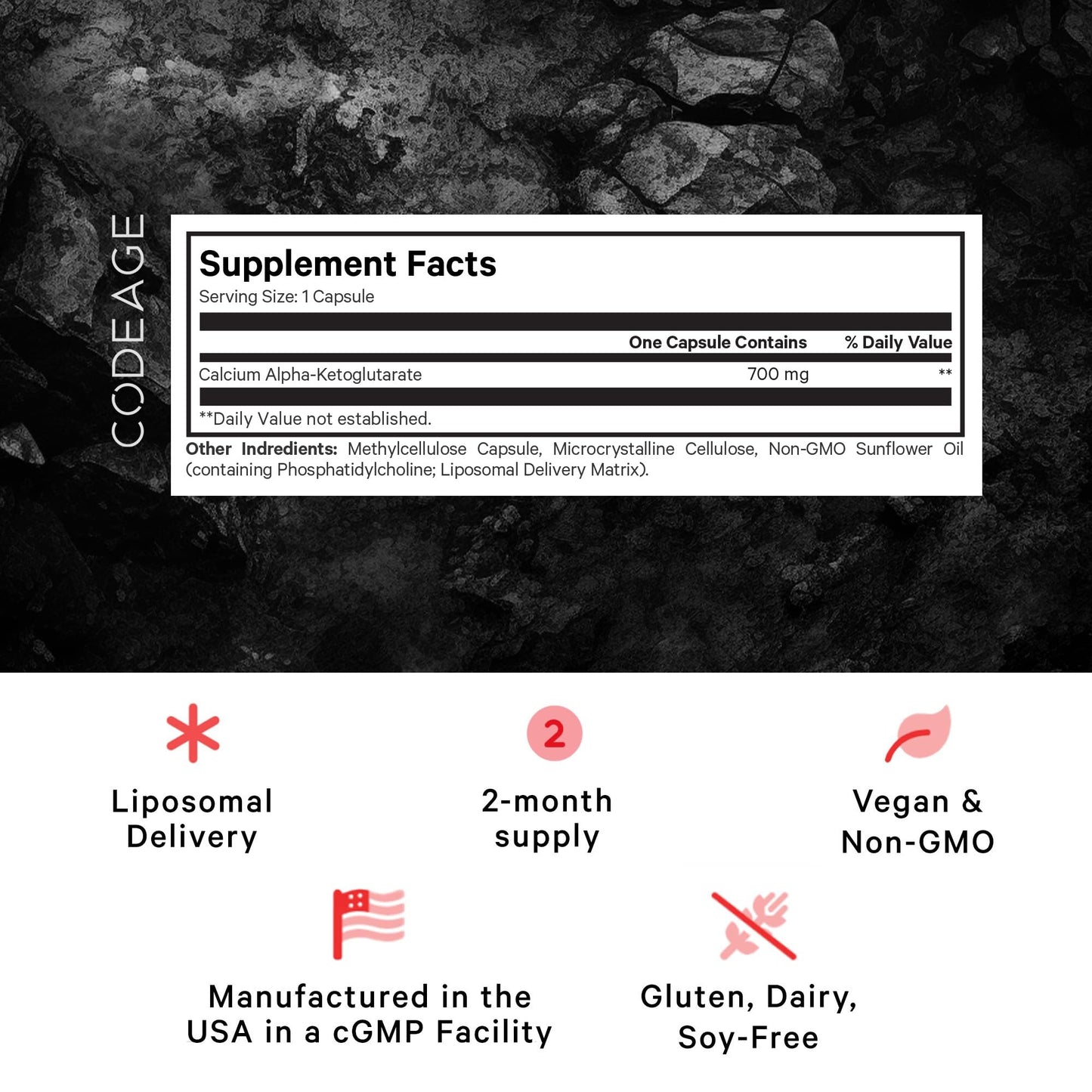 Codeage Liposomal Calcium AKG Supplement - Calcium Alpha-Ketoglutarate | 2-Month Supply | 60 Capsules | Non-GMO & Gluten-Free