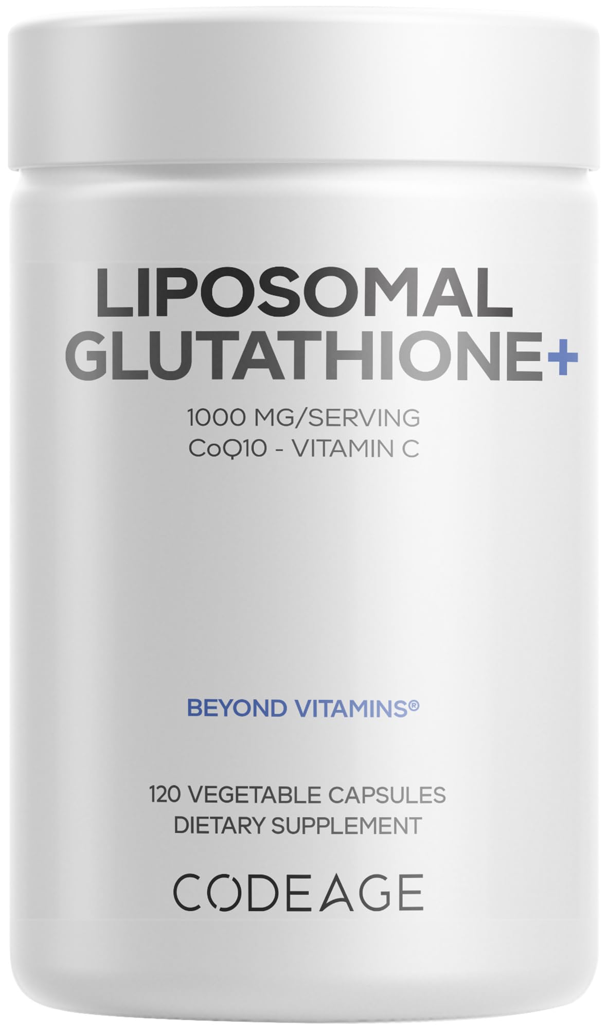Codeage Liposomal Glutathione+ Supplement - 1000 mg Reduced L-Glutathione, Vitamin C, CoQ10 - Liposomal Delivery - Non-GMO - 120 Capsules