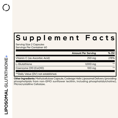 Codeage Liposomal Glutathione+ Supplement - 1000 mg Reduced L-Glutathione, Vitamin C, CoQ10 - Liposomal Delivery - Non-GMO - 120 Capsules