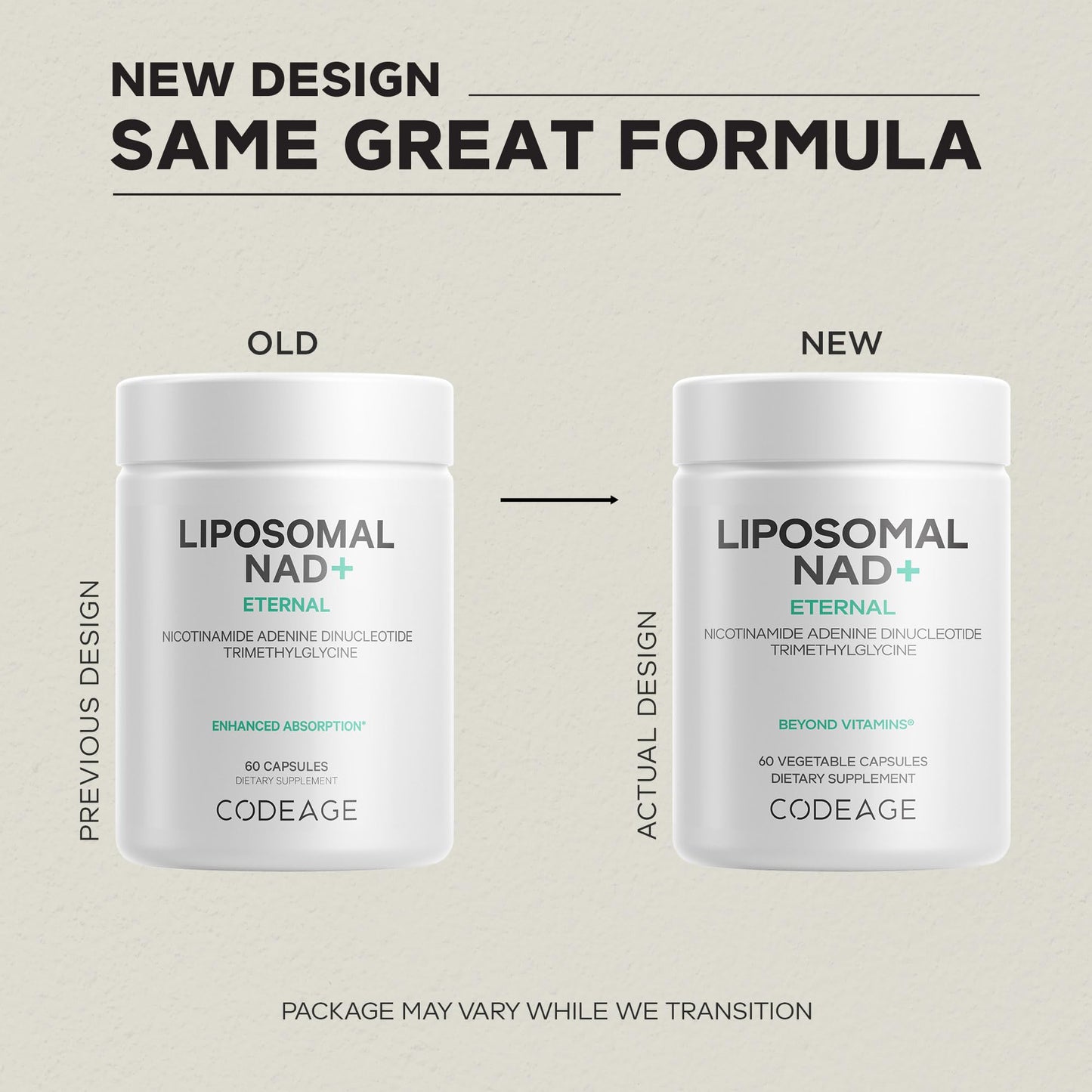 Codeage Liposomal NAD+ Supplement - 500 mg per Serving | Vegan, Non-GMO | 60 Capsules