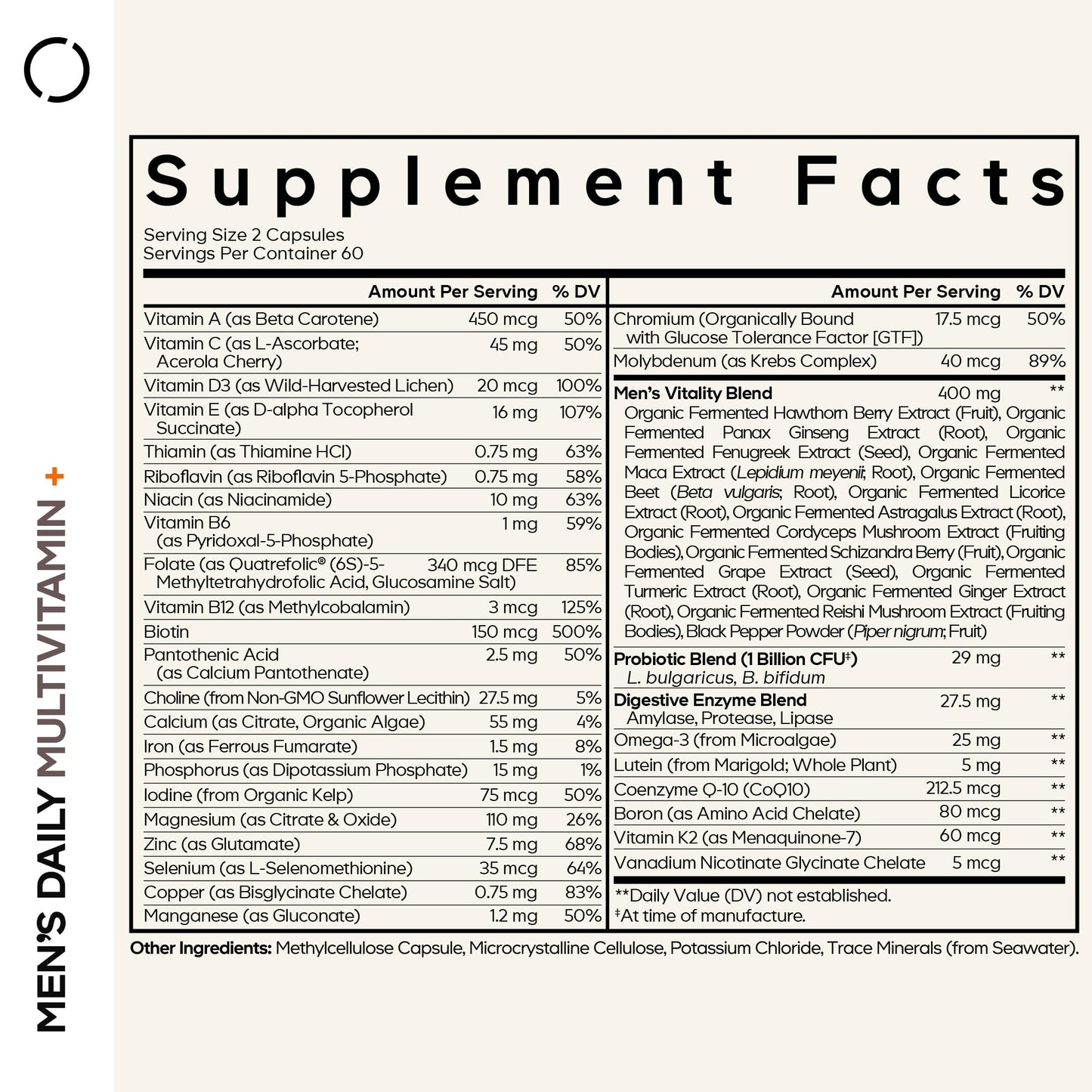Codeage Men’s Daily Multivitamin – 25+ Vitamins, Organic Whole Foods, 120 Capsules