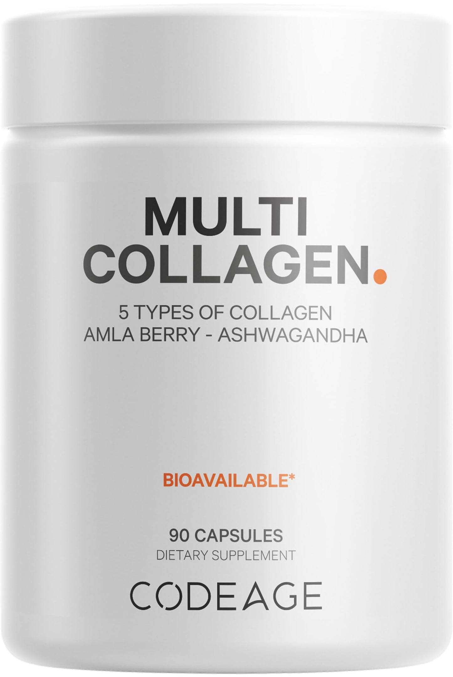 Codeage Multi Collagen Capsules – 5 Types, Grass-Fed & Hydrolyzed, Ashwagandha & Amla Berry, 90 Capsules