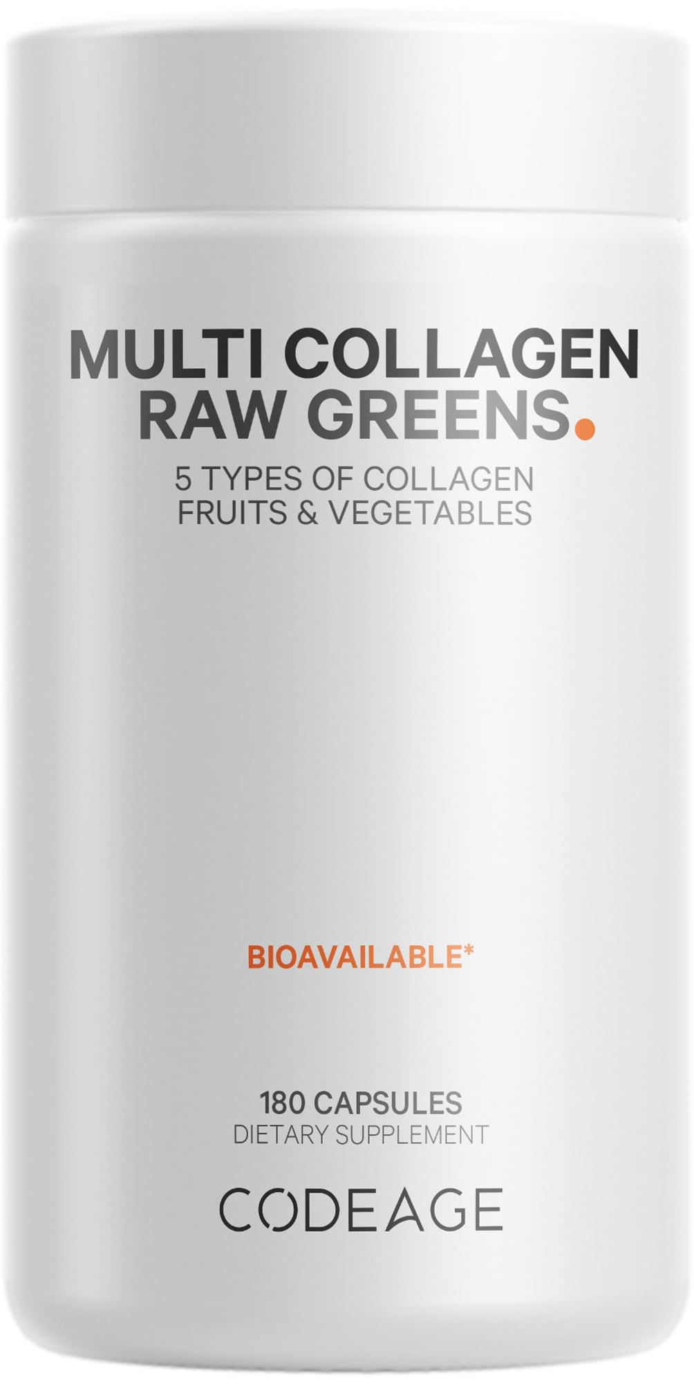 Codeage Multi Collagen Protein + Organic Raw Greens Capsules – 5 Types, 21 Fruits & Veggies, Grass-Fed Hydrolyzed Collagen, 180 Count