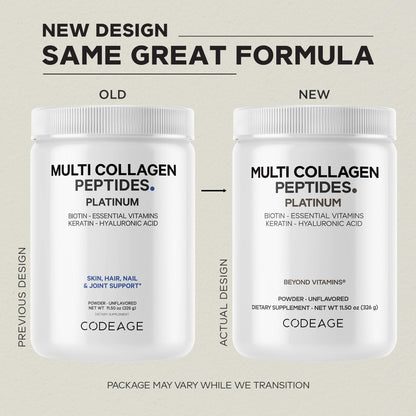 Codeage Multi Collagen for Women & Men – Biotin 10,000 mcg, 5 Types, Unflavored, 11.5 oz