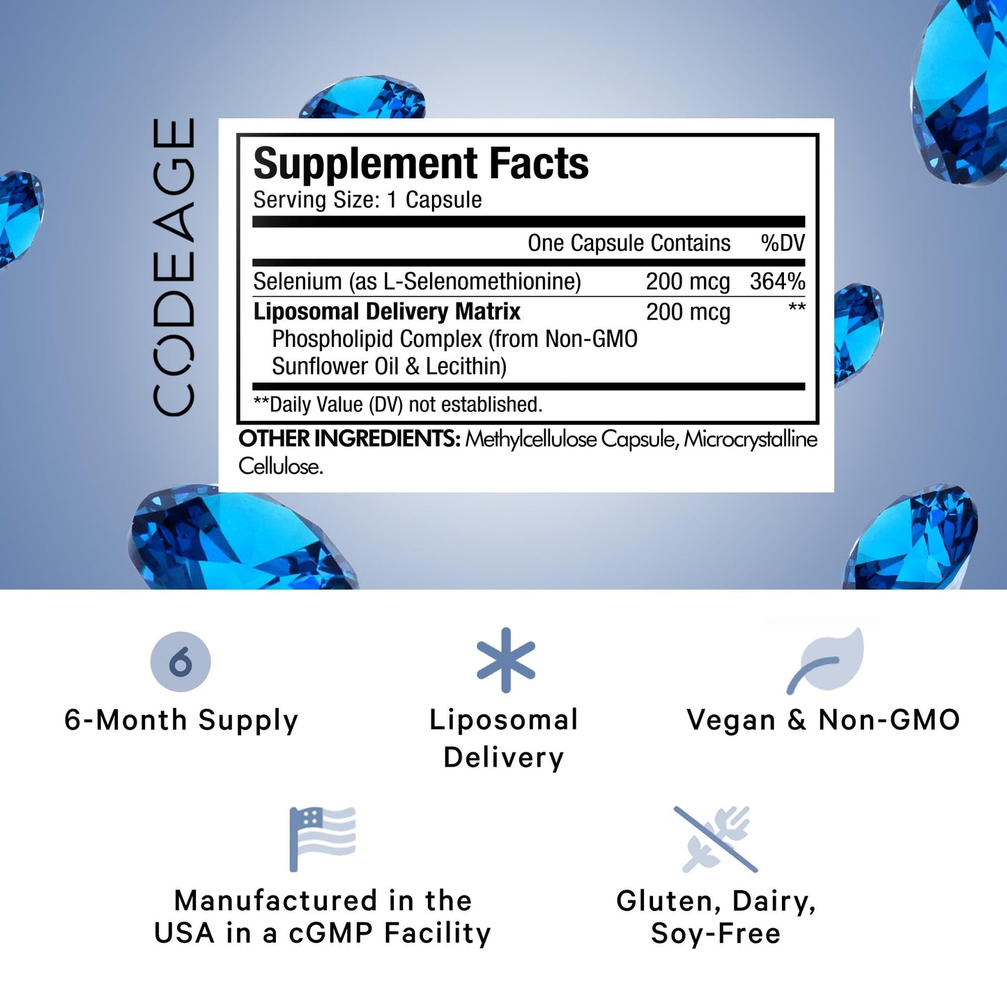 Codeage Selenium 200 mcg Liposomal - 6-Month Immune Support Supplement | Vegan, Non-GMO, USA Made