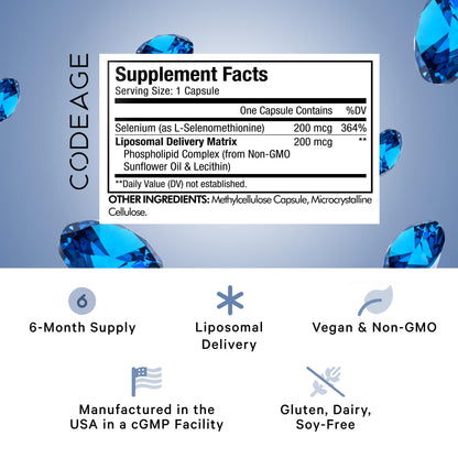 Codeage Selenium 200 mcg Liposomal - 6-Month Immune Support Supplement | Vegan, Non-GMO, USA Made