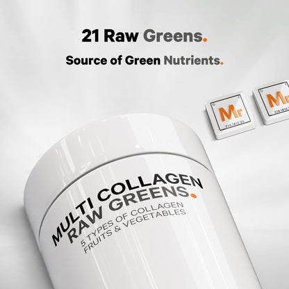 Codeage Multi Collagen Protein + Organic Raw Greens Capsules – 5 Types, 21 Fruits & Veggies, Grass-Fed Hydrolyzed Collagen, 180 Count