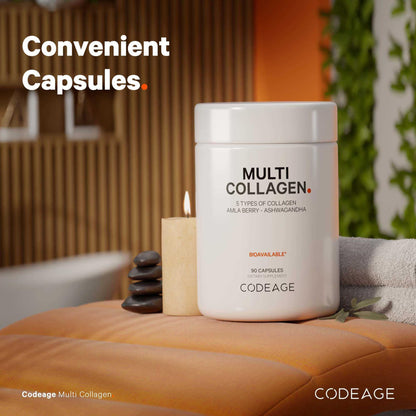 Codeage Multi Collagen Capsules – 5 Types, Grass-Fed & Hydrolyzed, Ashwagandha & Amla Berry, 90 Capsules