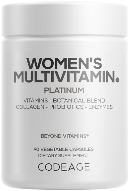 Codeage Women’s Multivitamin Platinum – A, D3, K1, K2, B12, CoQ10, Collagen, Probiotics • 90 Capsules
