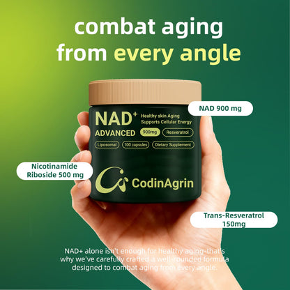 CodinAgrin NAD+ Supplement with Resveratrol 900mg | Cellular Energy, Anti-Aging & Mental Clarity | Non-GMO, Vegetarian | 100 Capsules
