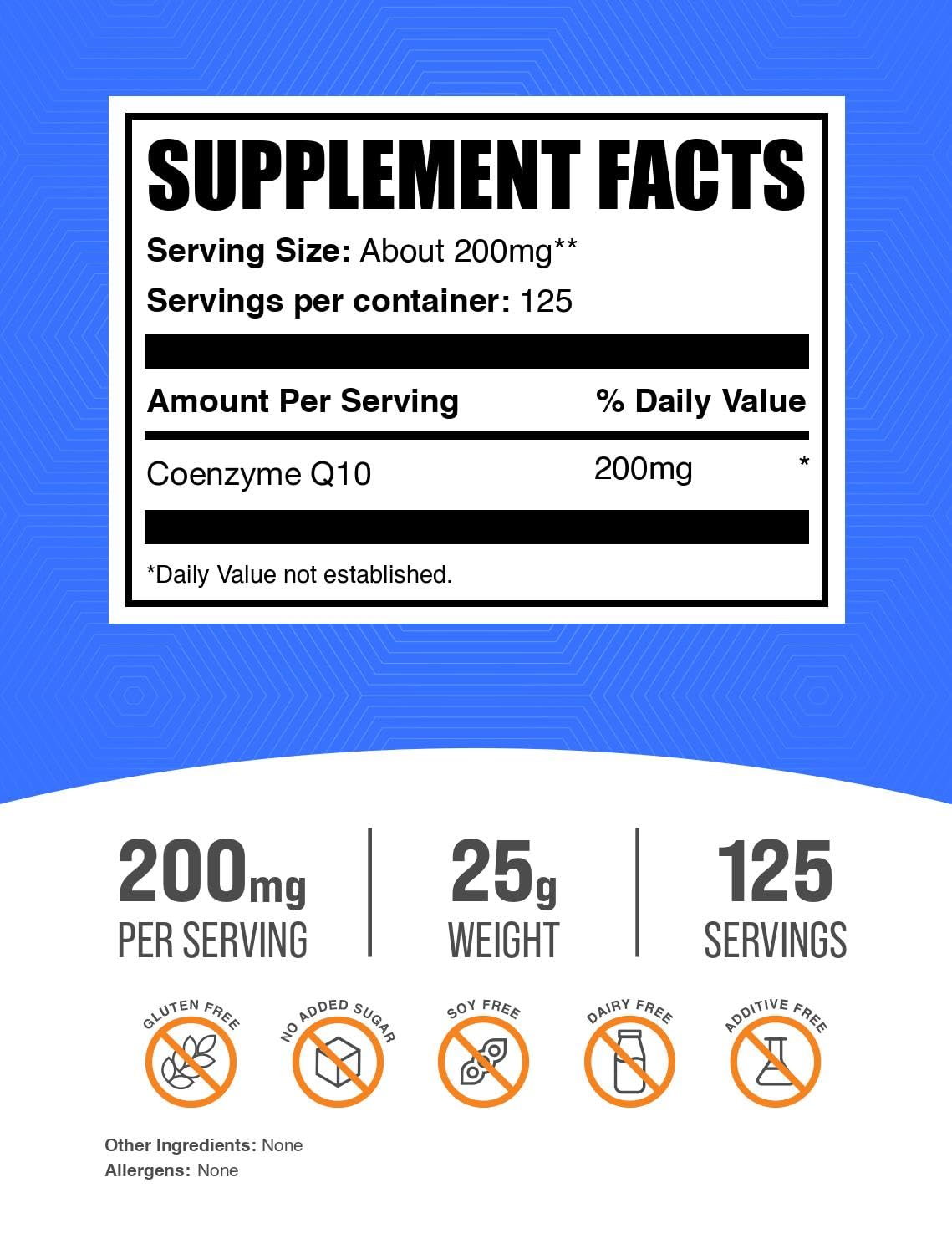 BulkSupplements CoQ10 Powder 200mg – Gluten Free, 25g (Pack of 1)