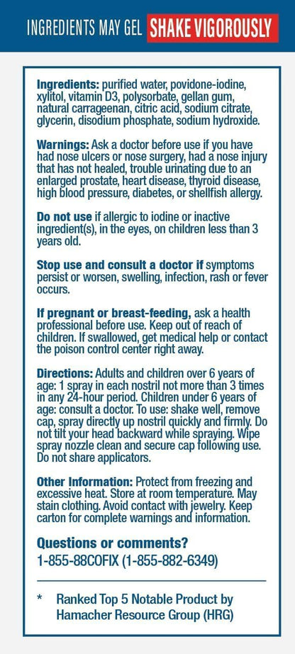 COFIXRX Nasal Cleanse Solution Spray – Povidone Iodine, Vitamin D3 & Xylitol