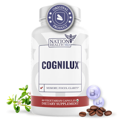 Cognilux by Nation Health MD | Brain Supplements for Memory & Focus | Nootropic with Niacin, B6, GABA | 60 Capsules