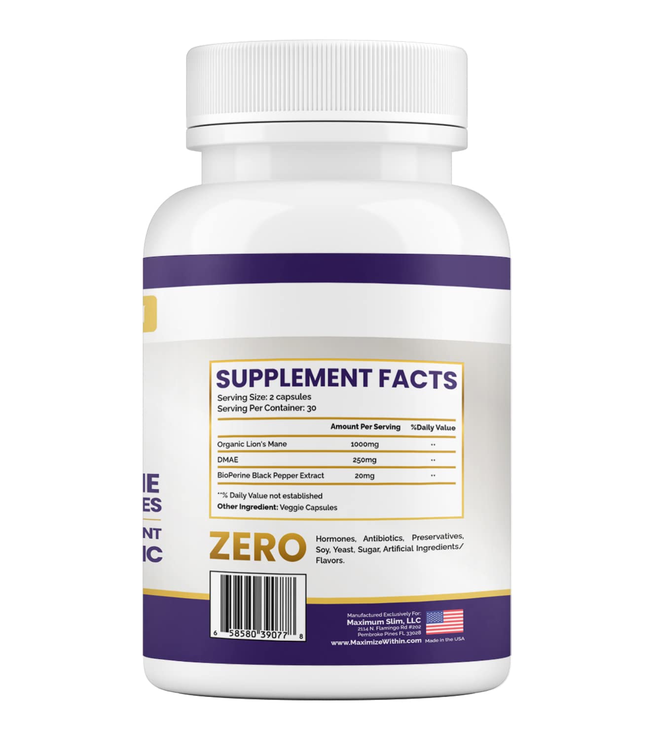 Maximum Slim Lion's Mane & DMAE Capsules – Memory & Focus Support (60 Caps)