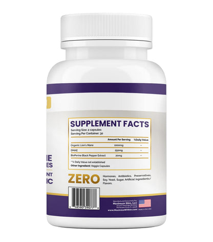 Maximum Slim Lion's Mane & DMAE Capsules – Memory & Focus Support (60 Caps)