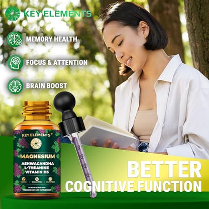 Liquid Magnesium Glycinate for Sleep with L-Theanine, Ashwagandha & Vitamin D3 | Magnesium Sleep Support