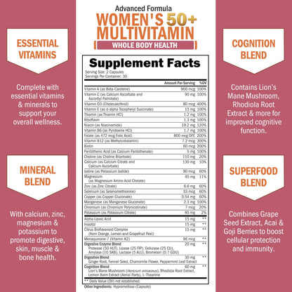 Daily Multivitamin for Women 50+ – Memory Support & Immune Health | 60 Capsules