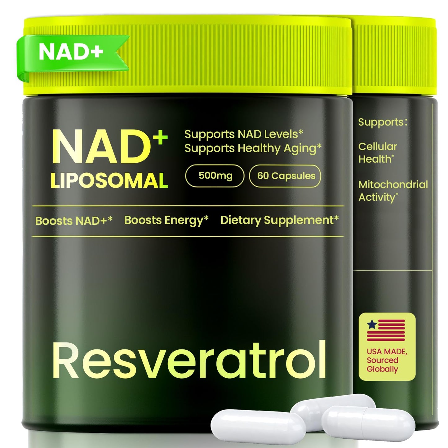 Cohbskj NMNH NAD Nicotinamide Riboside Resveratrol Liposomal NAD+ – 60 Capsules (30-Day Supply)