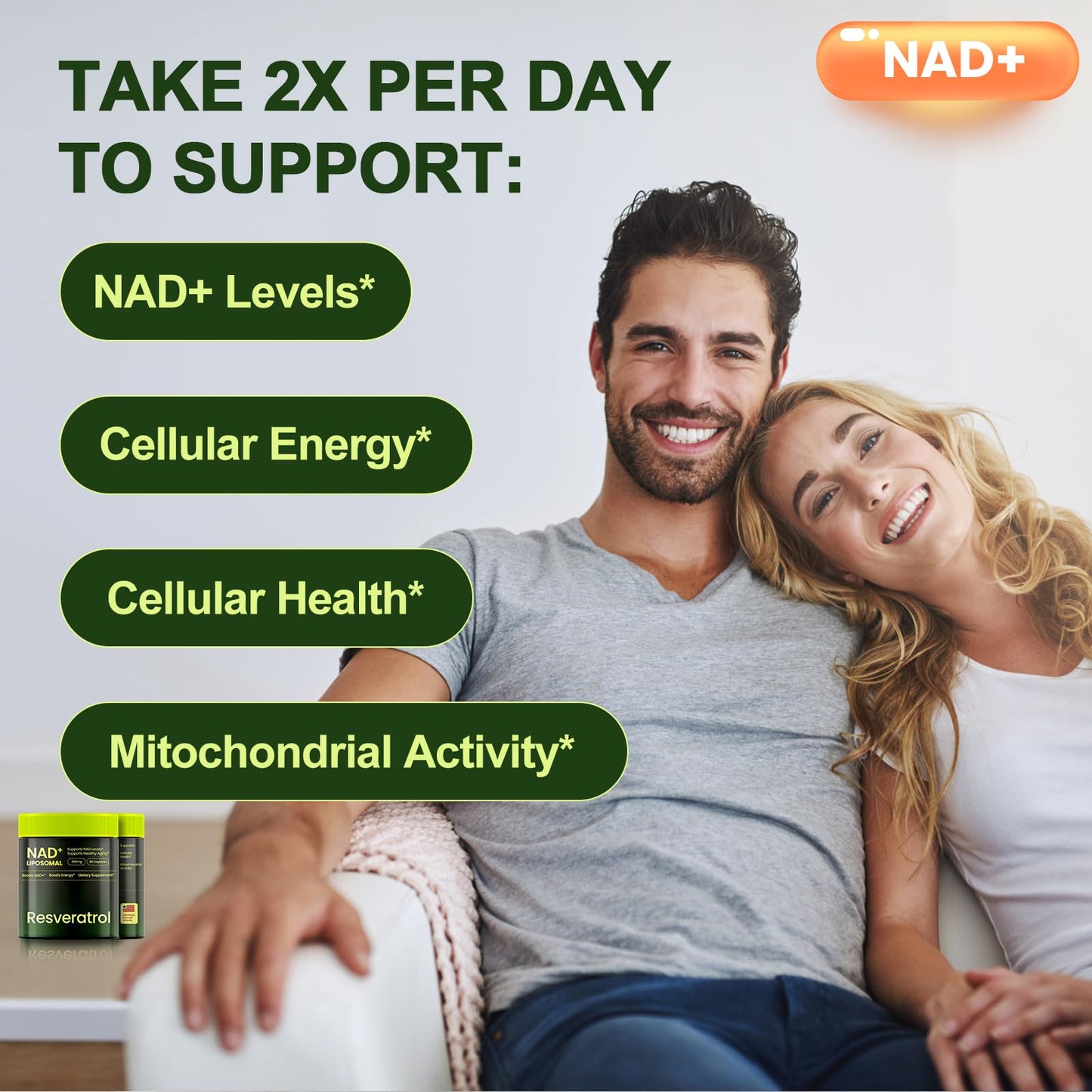 Cohbskj NMNH NAD Nicotinamide Riboside Resveratrol Liposomal NAD+ – 60 Capsules (30-Day Supply)