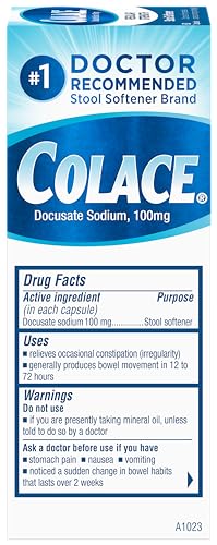 Colace Stool Softener 100 mg – 60 Capsules | Gentle, Doctor-Recommended, Stimulant-Free Relief