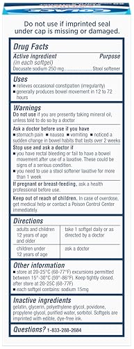 Colace Extra Strength Stool Softener – Gentle Relief, 250 mg, 60 Softgels