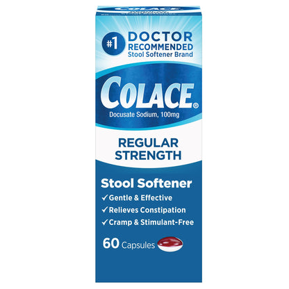 Colace Stool Softener 100 mg – 60 Capsules | Gentle, Doctor-Recommended, Stimulant-Free Relief