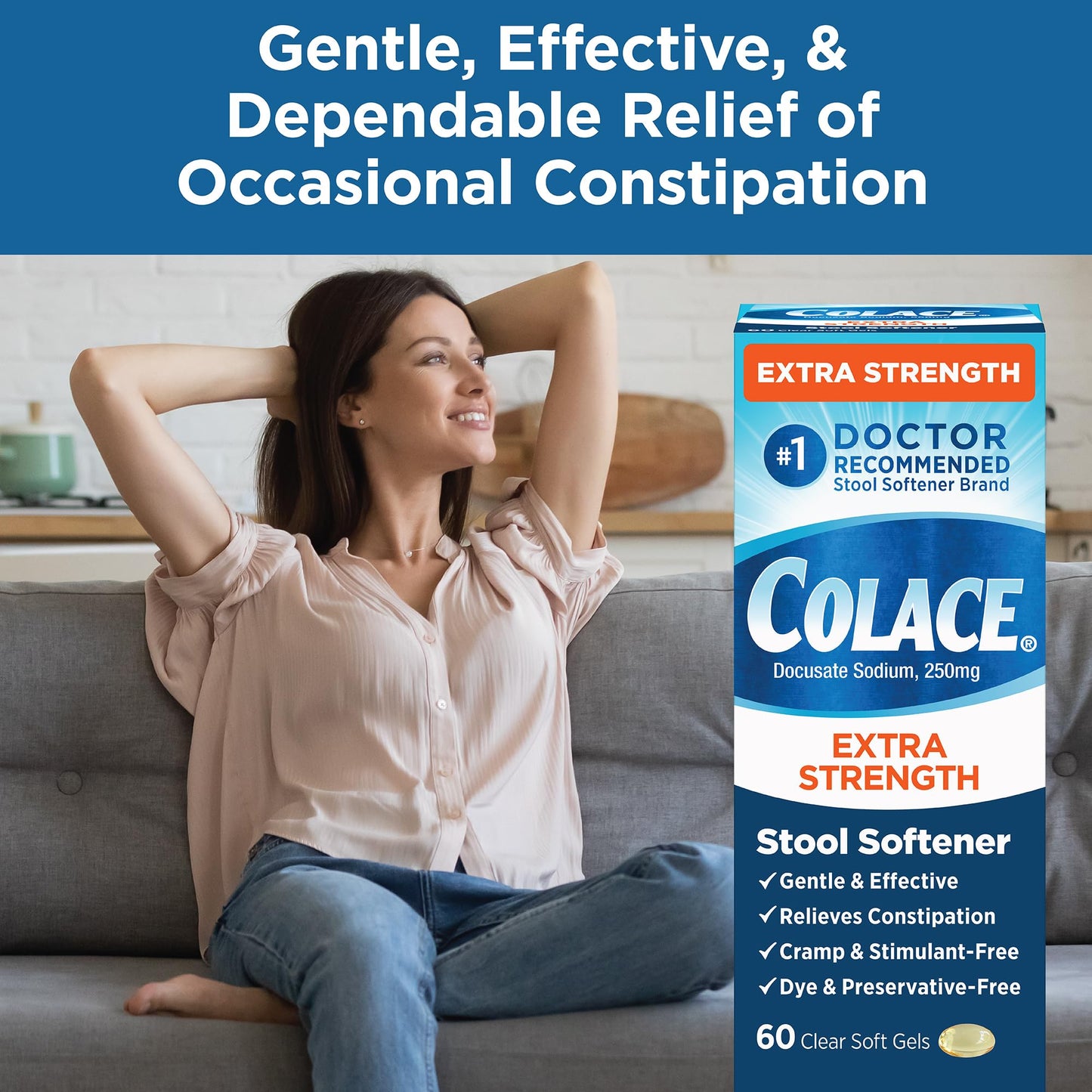 Colace Extra Strength Stool Softener – Gentle Relief, #1 Doctor-Recommended, 250 mg Docusate (Pack of 2)