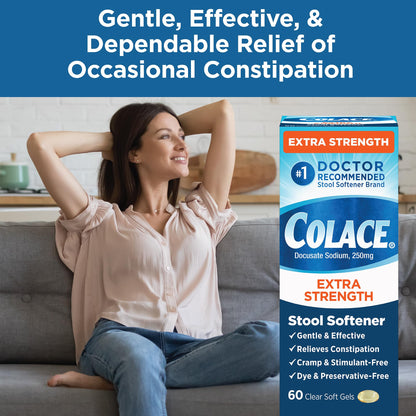 Colace Extra Strength Stool Softener – Gentle Relief, #1 Doctor-Recommended, 250 mg Docusate (Pack of 2)