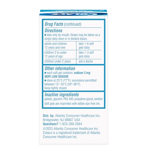 Colace Clear Dye-Free Stool Softener Soft Gel Capsules 50 mg – 28 Count | Doctor Recommended