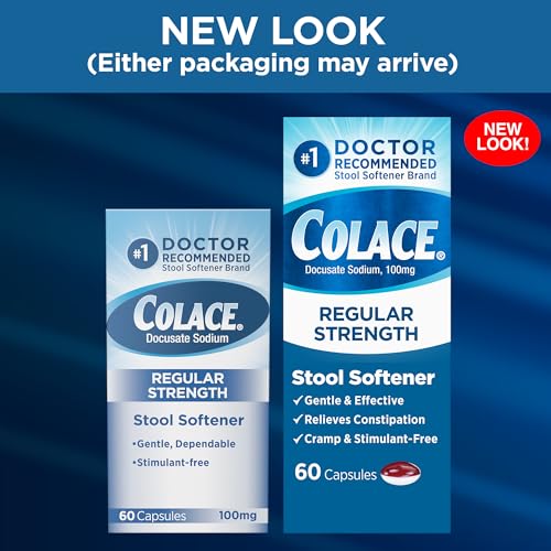 Colace Stool Softener 100 mg – 60 Capsules | Gentle, Doctor-Recommended, Stimulant-Free Relief