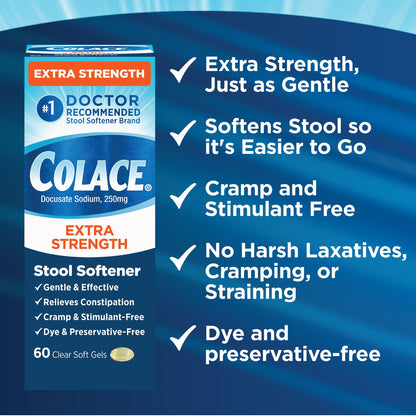 Colace Extra Strength Stool Softener – Gentle Relief, 250 mg, 60 Softgels