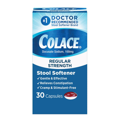 Colace Regular Strength Stool Softener Capsules 100 mg – Doctor Recommended, 30 Count