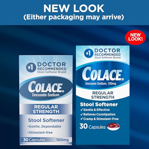 Colace Regular Strength Stool Softener Capsules 100 mg – Doctor Recommended, 30 Count